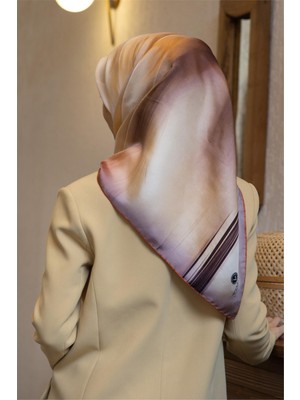 Vissona %100 Twill Ipek Duman Desenli Hardal - Taba Renkli 90X90 Eşarp Dikim Şekli : El Dikişi