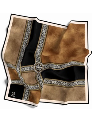 Violla Twill Geometrik Desenli Hardal Renkli 90X90 Eşarp (Ipek Içermez) Kenar Dikiş Şekli El Dikişli