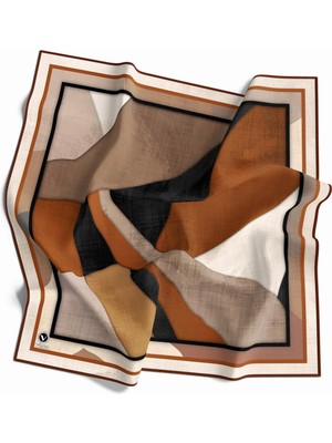 Violla Twill Geometrik Desenli Taba Renkli 90X90 Eşarp (Ipek Içermez) Kenar Dikiş Şekli El Dikişli
