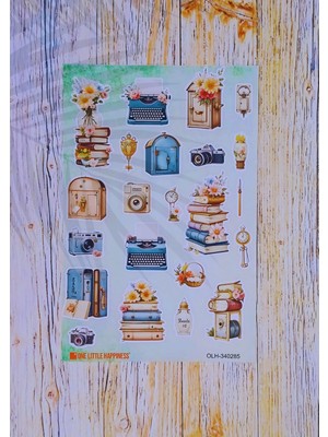 One Little Happiness Book Temalı Vintage Journal Sticker Seti / Bullet Journal Scrapbook Kolaj Için Uygun