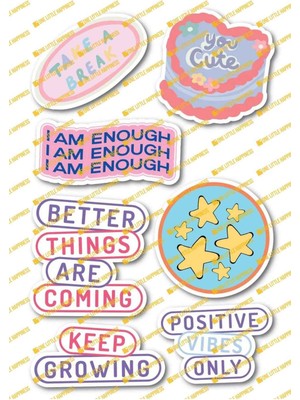 One Little Happiness Motivasyon Temalı Sticker Seti - 7 Adet Etiket Seti- Telefon, Tablet, Defter Laptop Uyumlu Etiket