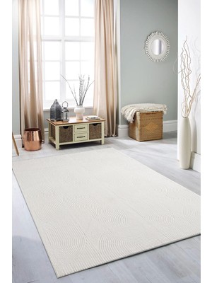 Esperya Home Rölyef Halı Yolluk Krem | Kaymaz Taban | Makinada Yıkanabilir | Salon, Mutfak & Koridor