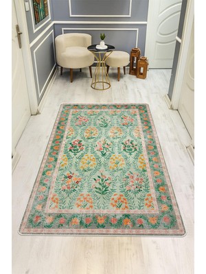 NEWORA Parlak Kadife Kumaş Dijital Baskı Vintage Desenli Dot Kaymaz Tabanlı Halı H0818