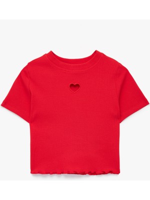 Koton Pamuklu Kısa Kollu Kalp Pencere Detaylı Crop Tişört