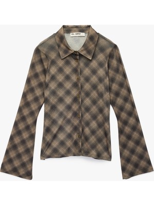 Koton Klasik Yaka Düğmeli Slim Fit Ekoseli Tül Hırka