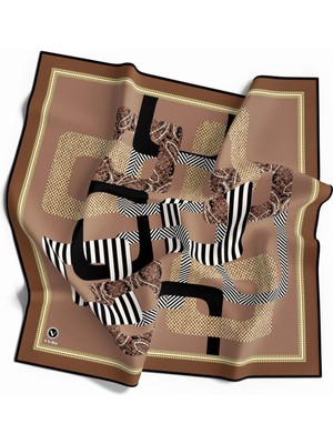 Violla Twill Geometrik Desenli Bakır Renkli 90X90 Eşarp (Ipek Içermez) Kenar Dikiş Şekli El Dikişli