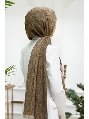 Vissona Lüks Medine Ipeği Barok Desenli Vizon Renkli Kırışmaz Şal Moss Krep Dikiş Tipi Italyan Dikişli