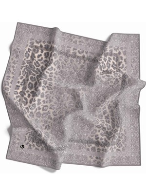 Violla Twill Leopar Desenli Gri Renkli 90X90 Eşarp (Ipek Içermez) Kenar Dikiş Şekli El Dikişli