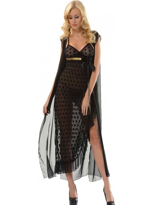 Marsilyan Siyah Dantelli Sabahlık & Gecelik Takım 2' Li - 1405