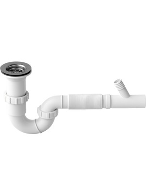 DESIPHON S Tipi Körüklü Lavabo Sifonu, Beyaz, Plastik, Çamaşır Makinesi Bağlantılı, 180° Dönebilir, Çift Contalı, Su Geçirmez, 4x3.5 cm