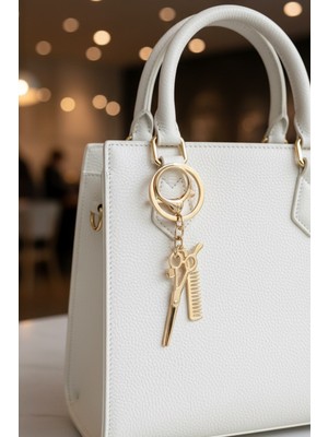 Modex Kuaför Temalı Tek Taş Detay Makas Tarak Çanta Aksesuarı Anahtarlık