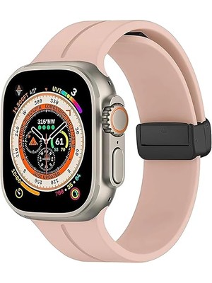 URUCHI Uruchı Apple Watch Manyetik Silikon Kordon 42/44/45/49/l Kadın Erkek Spor Kordon Iwatch Apple Watch Serisi 8 7 6 5 4 3 2 1 Se Ultra ile Uyumlu, Pembe Kum