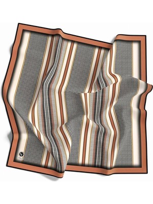 Violla Twill Kazayaklı Şerit Desenli Somon Renkli 90X90 Eşarp (Ipek Içermez) Kenar Dikiş Şekli El Dikişli