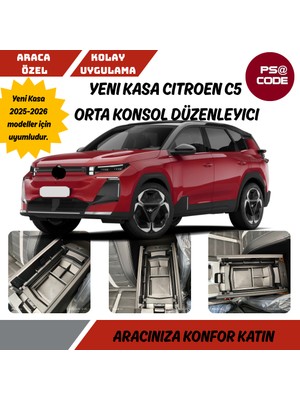 PSA Code Yeni Kasa Citroen C5 Aircross 2025 ve Üzeri Orta Konsol Kolçak, Saklama Kutusu, Kolçak Düzenleyici