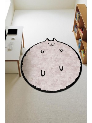 Dolce Mariee Kedi Desenli Yuvarlak Dijital Baskı Kaymaz Tabanlı Halı H0396