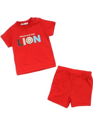 Bebegen Erkek Bebek Kırmızı Lion Baskılı Şortlu 2'li Takım