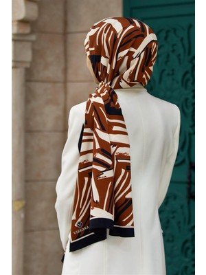 Vissona Lüks Medine Ipeği Çizgi Desenli Taba Renkli 75X195 Kırışmaz Şal Moss Krep Dikiş Tipi  Italyan Dikişli