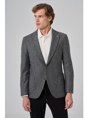 Morven  Erkek Gri Örme Slim Fit Mono Yaka Ceket