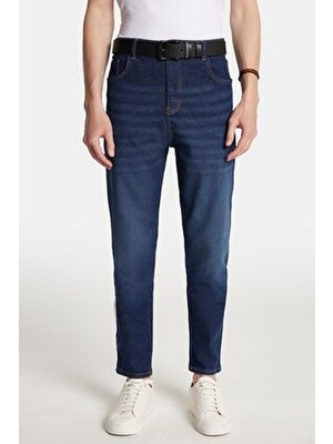 Tudors Erkek Regular Fit Bol Kesim Denim Yıkamalı Efektli Esnek Lacivert Jean Kot Pantolon