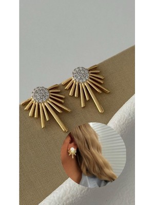 H&S Aksesuar Özel Seri Zr Model Gold Yaprak Küpe