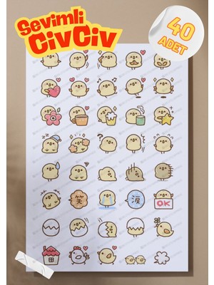 One Little Happiness Sevimli Civciv Emoji Sticker Set Telefon Laptop Notebook Tablet Defter Etiket