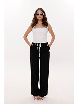 La Pante Kadın Bağcıklı Kemer Garnili Palazzo Pantolon %64 Polyester %33 Viskon S Beden