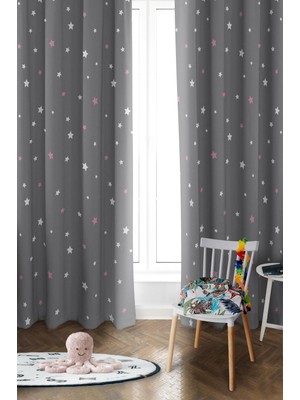 Dolce Mariee Parlak Saten Mikro Kumaş Çift Kanat Çocuk Odası Fon Perde Takımı PRD0036