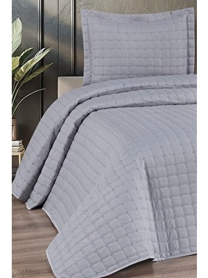 Hayal Gri Yatak Örtüsü Tek Kişilik Kapitone Nakış Işlemeli Üreticiden