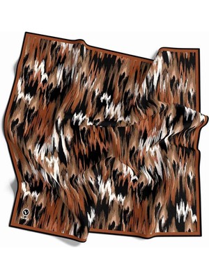 Violla Twill Fırça Desenli Taba Renkli 90X90 Eşarp (Ipek Içermez) Kenar Dikiş Şekli El Dikişli