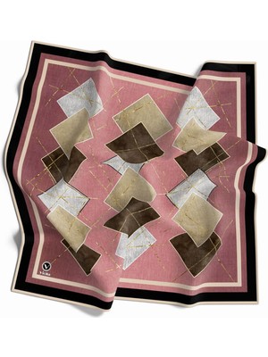 Violla Twill Geometrik Desenli Pudra Renkli 90X90 Eşarp (Ipek Içermez) Kenar Dikiş Şekli El Dikişli