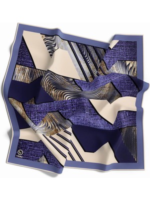 Violla Twill Dalgalı Geometrik Desenli Saks Renkli 90X90 Eşarp (Ipek Içermez) Kenar Dikiş Şekli El Dikişli