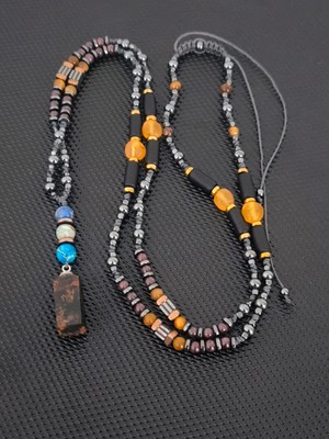 Tahrastone Damla Kehribar-Varisit-Lal Garnet-Kaplangözü-Oniks-Hematit Doğaltaş Bohem Kolye Takı Aksesuar Erkek Kolye