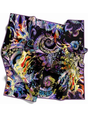 Violla Twill Şal Desenli Lila Renkli 90X90 Eşarp (Ipek Içermez) Kenar Dikiş Şekli El Dikişli