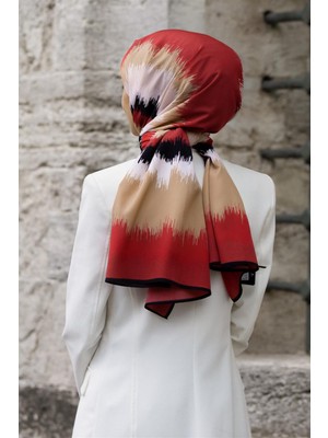 Vissona Lüks Medine Ipeği Frekans  Desenli Bordo Renkli 75X195 Kırışmaz Şal Moss Krep Dikiş Tipi Italyan Dikişli