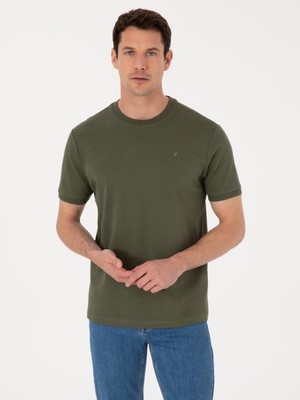 Cacharel Haki Regular Fit %100 Pamuk Bisiklet Yaka Basic T-shirt 50319801 VR027