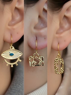 NKT Collection Kaktüs Bavul Göz Sembol Figürlü 3’lü Kadın Küpe Set