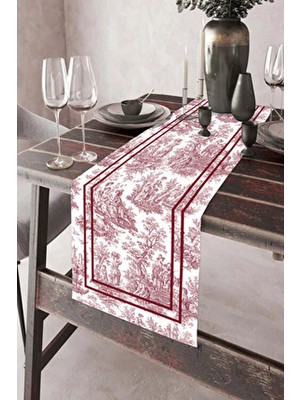 Aymira Home 40X140 cm Fransız Köylü Desen Runner Leke Tutmaz Baskılı Tay Tüyü Kumaş Masa Örtüsü Dekoratif