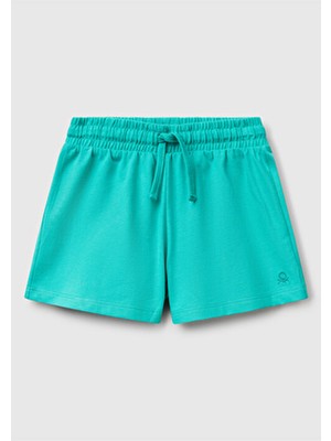 United Colors Of Benetton Kız Çocuk Yeşil Logo Işlemeli Beli Ipli Şort