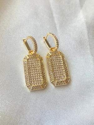 H&S Aksesuar H&s Aksessuar Gold Taşlı Madalyon Küpe