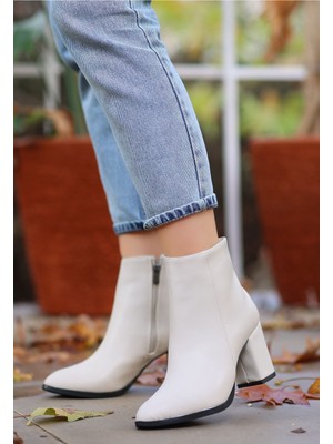 Shoegar Biya Bej Cilt Topuklu Bot