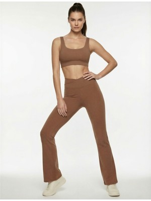 Koton Asimetrik Yüksek Bel Slim Fit Ispanyol Paça Spor Tayt