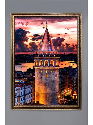 Dolce Mariee Galata Kulesi Desenli Dijital Baskılı Kadife Kumaş Çerçeveli Tablo TBL0053