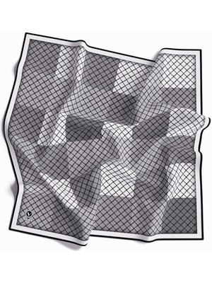 Violla Twill Kare Desenli Gri Renkli 90X90 Eşarp (Ipek Içermez) Kenar Dikiş Şekli El Dikişli