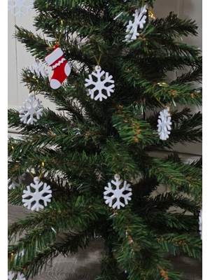 Ceviz Dizayn Çam Ağacı Süsleri - 11 Adet Obje– Yılbaşı Süsleri – 7 Kartanesi - 4 Çorap Obje – Yeni Yıl – Çorap - Kar Tanesi Objeler