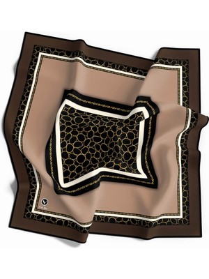 Violla Twill Zincir Desenli Vizon Renkli 90X90 Eşarp (Ipek Içermez) Kenar Dikiş Şekli El Dikişli