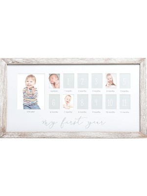 CetKing My First Year Fotoğraf Anları Bebek Hatıra Resim Çerçevesi, Bebeğin Ilk Yıl Fotoğraf Çerçevesi, Anneler Günü Aksesuarı, Cinsiyetsiz Bebek Kilometre Taşı Kreş Dekoru, Rustik