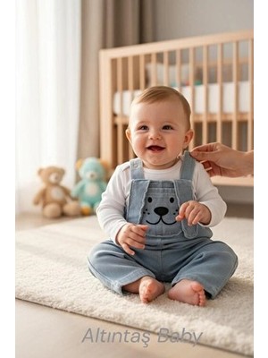 Altıntaş Baby Uzun Kulak Köpekçik Cepli Örme Kot Pamuk Mevsimlik 2'li Salopet Set İç Göstermeyen