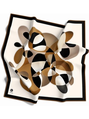 Violla Twill Geometrik Desenli Taba Renkli 90X90 Eşarp (Ipek Içermez) Kenar Dikiş Şekli El Dikişli