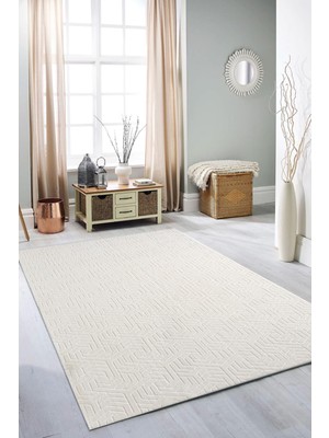 Esperya Home Rölyef Halı Yolluk Krem | Kaymaz Taban | Makinada Yıkanabilir | Salon, Mutfak & Koridor