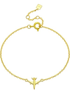 Brezza Lusso Jewelry Gökyüzü Yolcusu 925 Ayar Uçak Figürlü 18K Altın Kaplama Bileklik